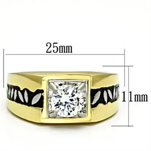 Gold Rings for Men Stainless Steel TK739 Two-Tone with AAA Grade Cubic Zirconia in Clear - Jewelry Store by Erik Rayo