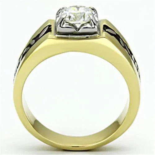 Gold Rings for Men Stainless Steel TK739 Two-Tone with AAA Grade Cubic Zirconia in Clear - Jewelry Store by Erik Rayo
