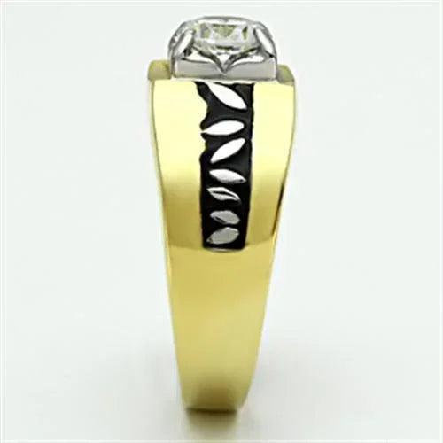 Gold Rings for Men Stainless Steel TK739 Two-Tone with AAA Grade Cubic Zirconia in Clear - Jewelry Store by Erik Rayo