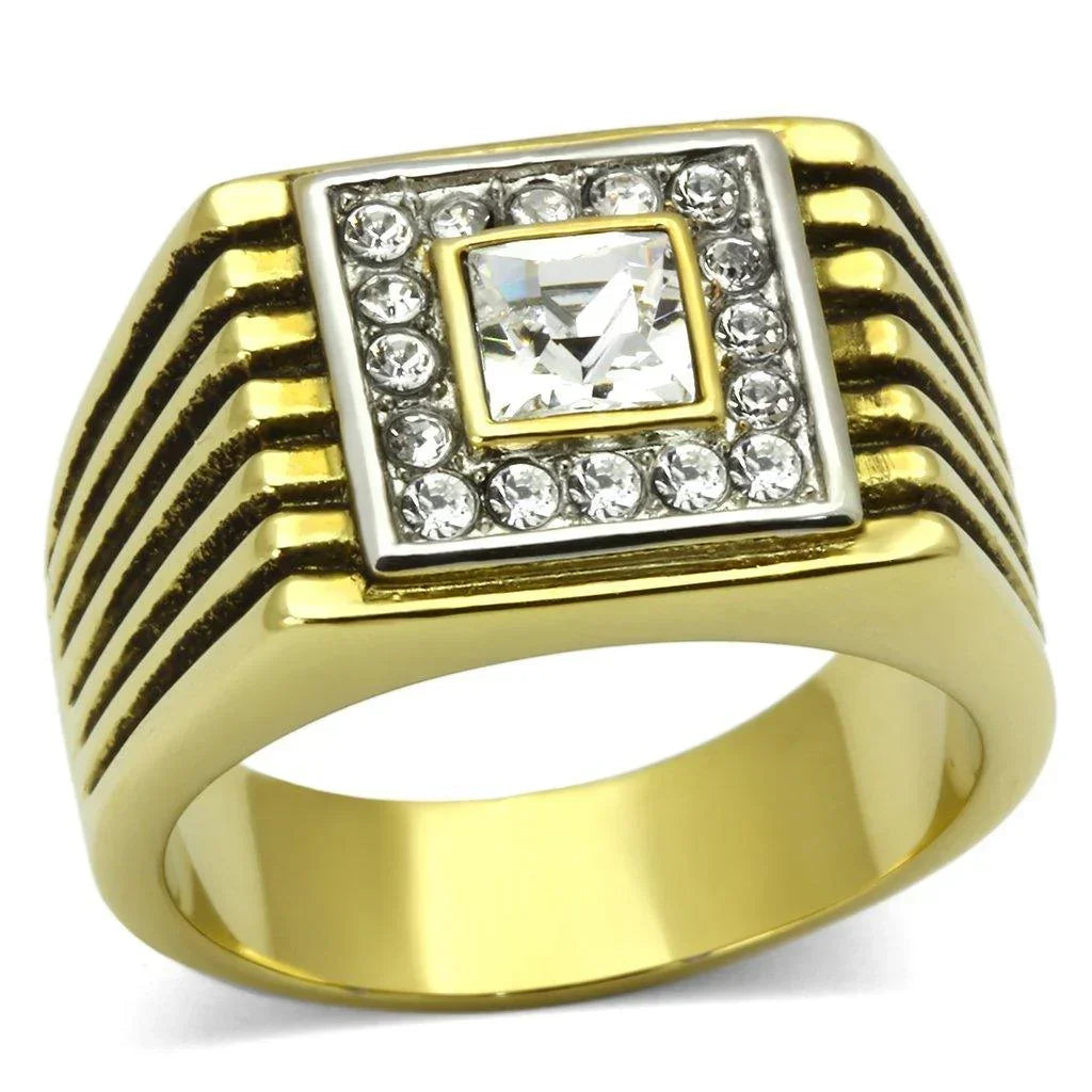 Gold Rings for Men Stainless Steel TK750 Two-Tone with Top Grade Crystal in Clear - Jewelry Store by Erik Rayo