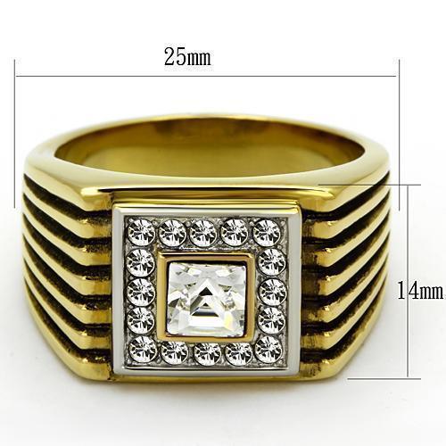Gold Rings for Men Stainless Steel TK750 Two-Tone with Top Grade Crystal in Clear - Jewelry Store by Erik Rayo