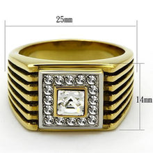 Load image into Gallery viewer, Gold Rings for Men Stainless Steel TK750 Two-Tone with Top Grade Crystal in Clear
