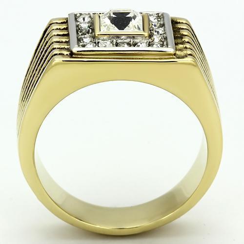 Gold Rings for Men Stainless Steel TK750 Two-Tone with Top Grade Crystal in Clear - Jewelry Store by Erik Rayo