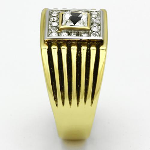 Gold Rings for Men Stainless Steel TK750 Two-Tone with Top Grade Crystal in Clear - Jewelry Store by Erik Rayo