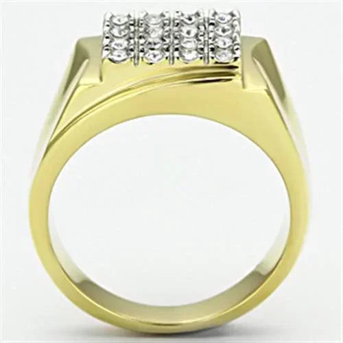 Gold Rings for Men Stainless Steel TK751 Two-Tone with Top Grade Crystal in Clear - Jewelry Store by Erik Rayo