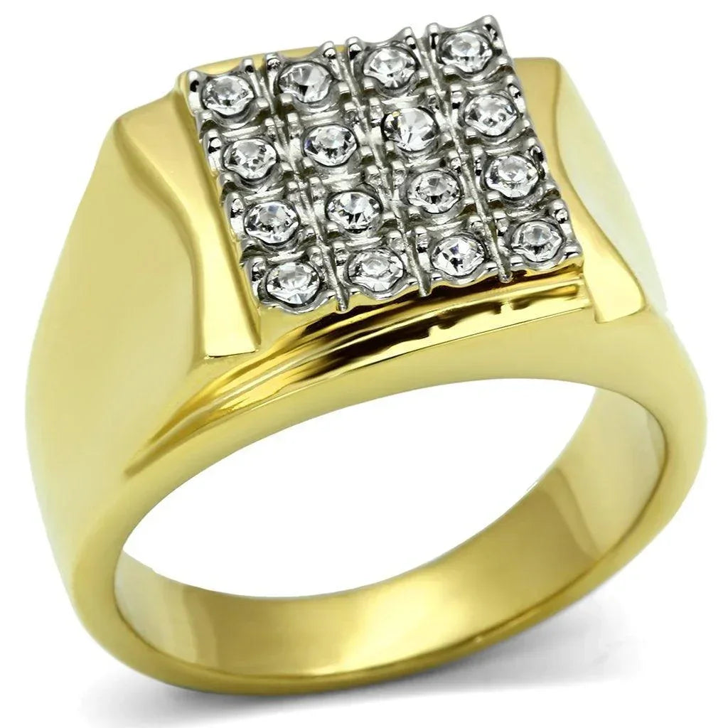 Gold Rings for Men Stainless Steel TK751 Two-Tone with Top Grade Crystal in Clear - Jewelry Store by Erik Rayo