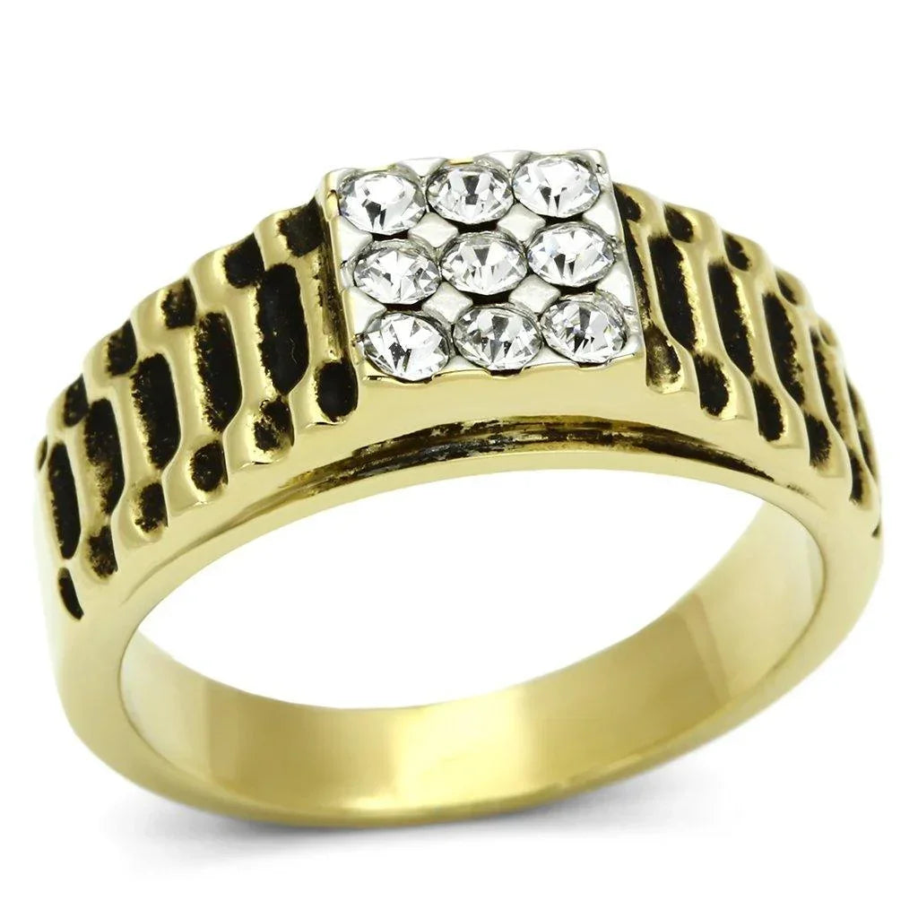 Gold Rings for Men Stainless Steel TK753 Two-Tone with Top Grade Crystal in Clear - Jewelry Store by Erik Rayo