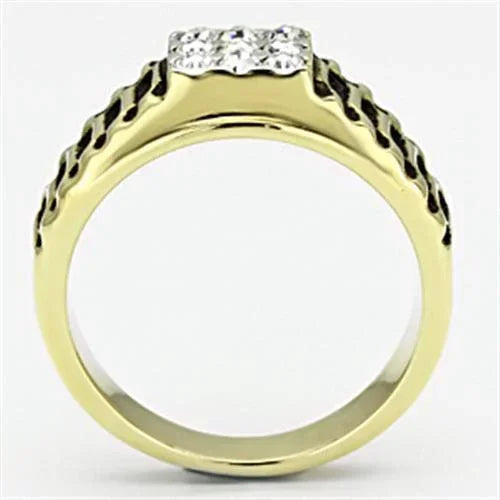 Gold Rings for Men Stainless Steel TK753 Two-Tone with Top Grade Crystal in Clear - Jewelry Store by Erik Rayo