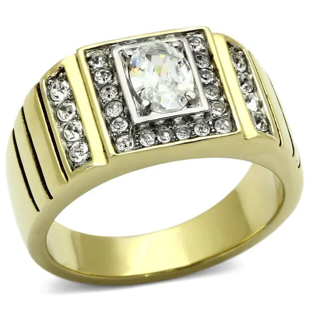 Gold Rings for Men Stainless Steel TK755 Two-Tone with AAA Grade Cubic Zirconia in Clear - Jewelry Store by Erik Rayo