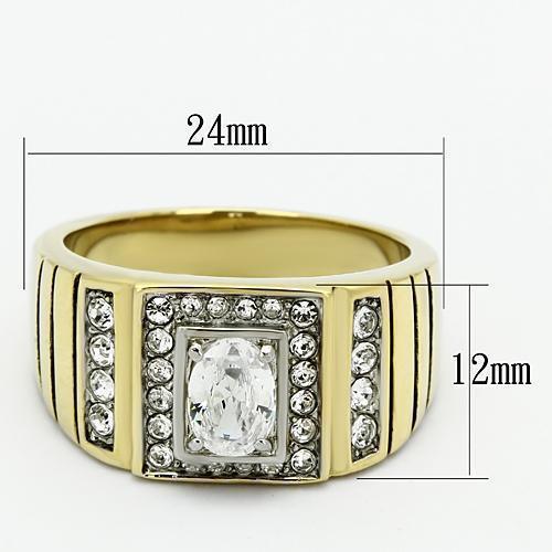 Gold Rings for Men Stainless Steel TK755 Two-Tone with AAA Grade Cubic Zirconia in Clear - Jewelry Store by Erik Rayo