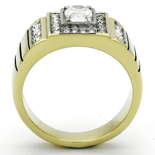 Gold Rings for Men Stainless Steel TK755 Two-Tone with AAA Grade Cubic Zirconia in Clear - Jewelry Store by Erik Rayo