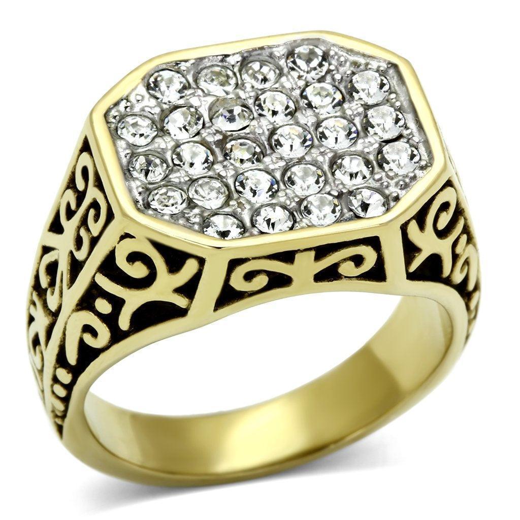 Gold Rings for Men Stainless Steel TK757 Two-Tone with Top Grade Crystal in Clear - Jewelry Store by Erik Rayo