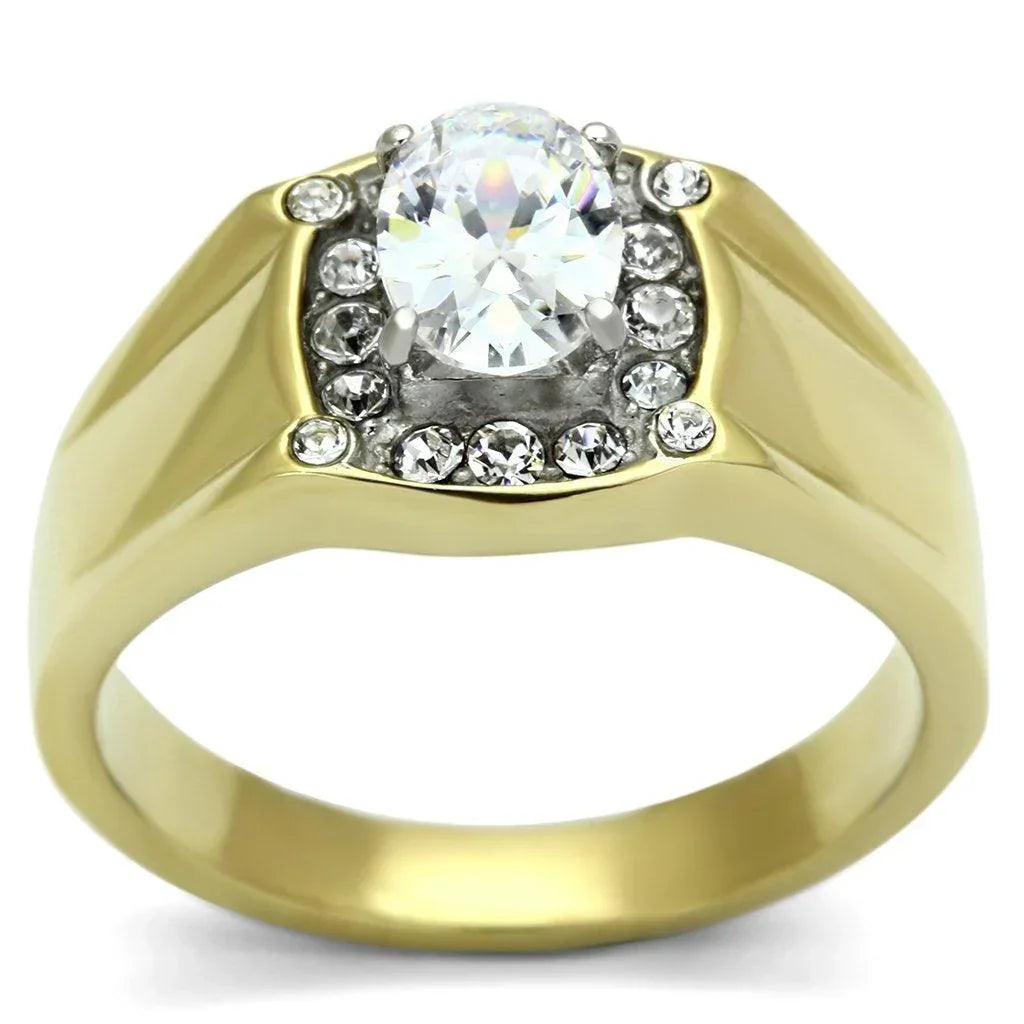 Gold Rings for Men Stainless Steel TK758 Two-Tone with AAA Grade Cubic Zirconia in Clear - Jewelry Store by Erik Rayo