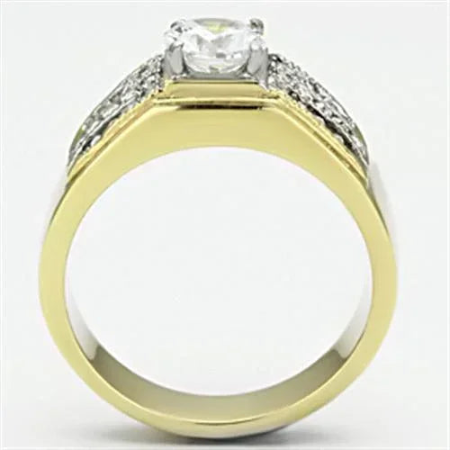 Gold Rings for Men Stainless Steel TK759 Two-Tone with AAA Grade Cubic Zirconia in Clear - Jewelry Store by Erik Rayo
