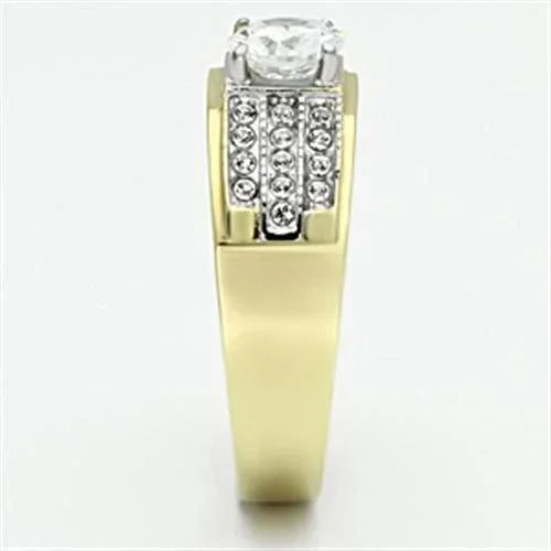 Gold Rings for Men Stainless Steel TK759 Two-Tone with AAA Grade Cubic Zirconia in Clear - Jewelry Store by Erik Rayo