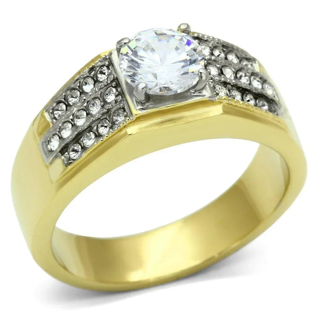 Gold Rings for Men Stainless Steel TK759 Two-Tone with AAA Grade Cubic Zirconia in Clear - Jewelry Store by Erik Rayo
