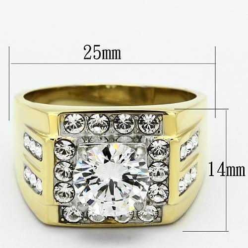 Gold Rings for Men Stainless Steel TK760 Two-Tone with AAA Grade Cubic Zirconia in Clear - Jewelry Store by Erik Rayo