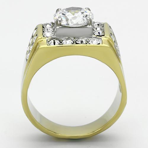 Gold Rings for Men Stainless Steel TK760 Two-Tone with AAA Grade Cubic Zirconia in Clear - Jewelry Store by Erik Rayo
