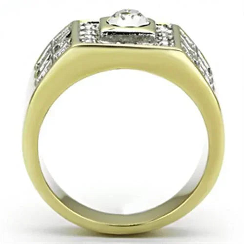 Gold Rings for Men Stainless Steel TK762 Two-Tone with Top Grade Crystal in Clear - Jewelry Store by Erik Rayo