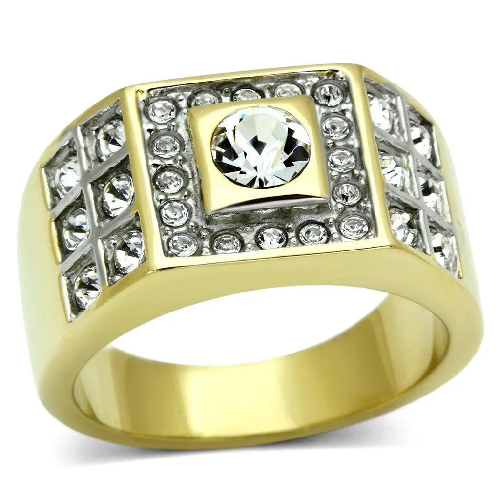 Gold Rings for Men Stainless Steel TK762 Two-Tone with Top Grade Crystal in Clear - Jewelry Store by Erik Rayo