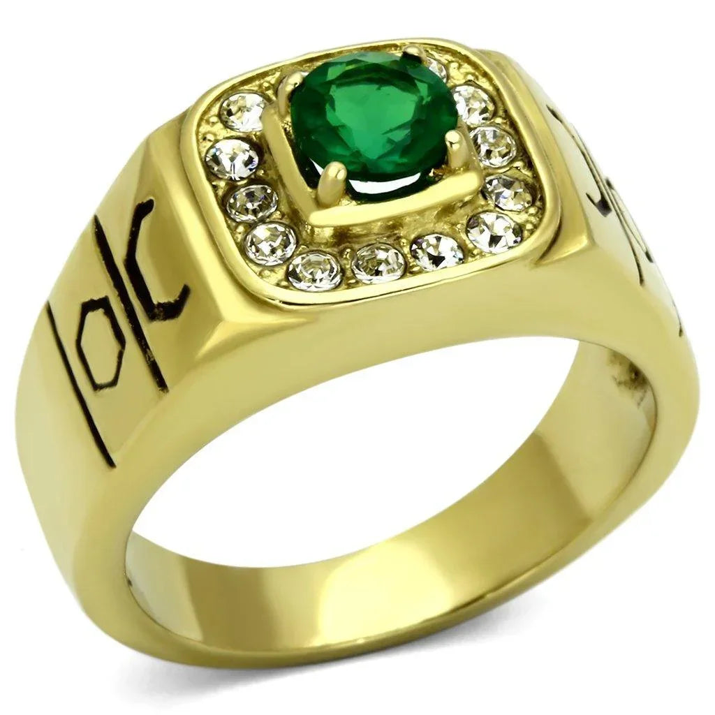 Gold Rings for Men Stainless Steel TK764 with Glass in Emerald - Jewelry Store by Erik Rayo