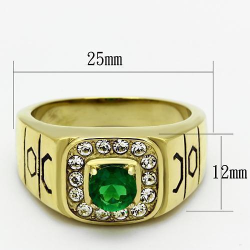 Gold Rings for Men Stainless Steel TK764 with Glass in Emerald - Jewelry Store by Erik Rayo