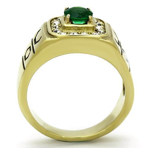 Gold Rings for Men Stainless Steel TK764 with Glass in Emerald - Jewelry Store by Erik Rayo