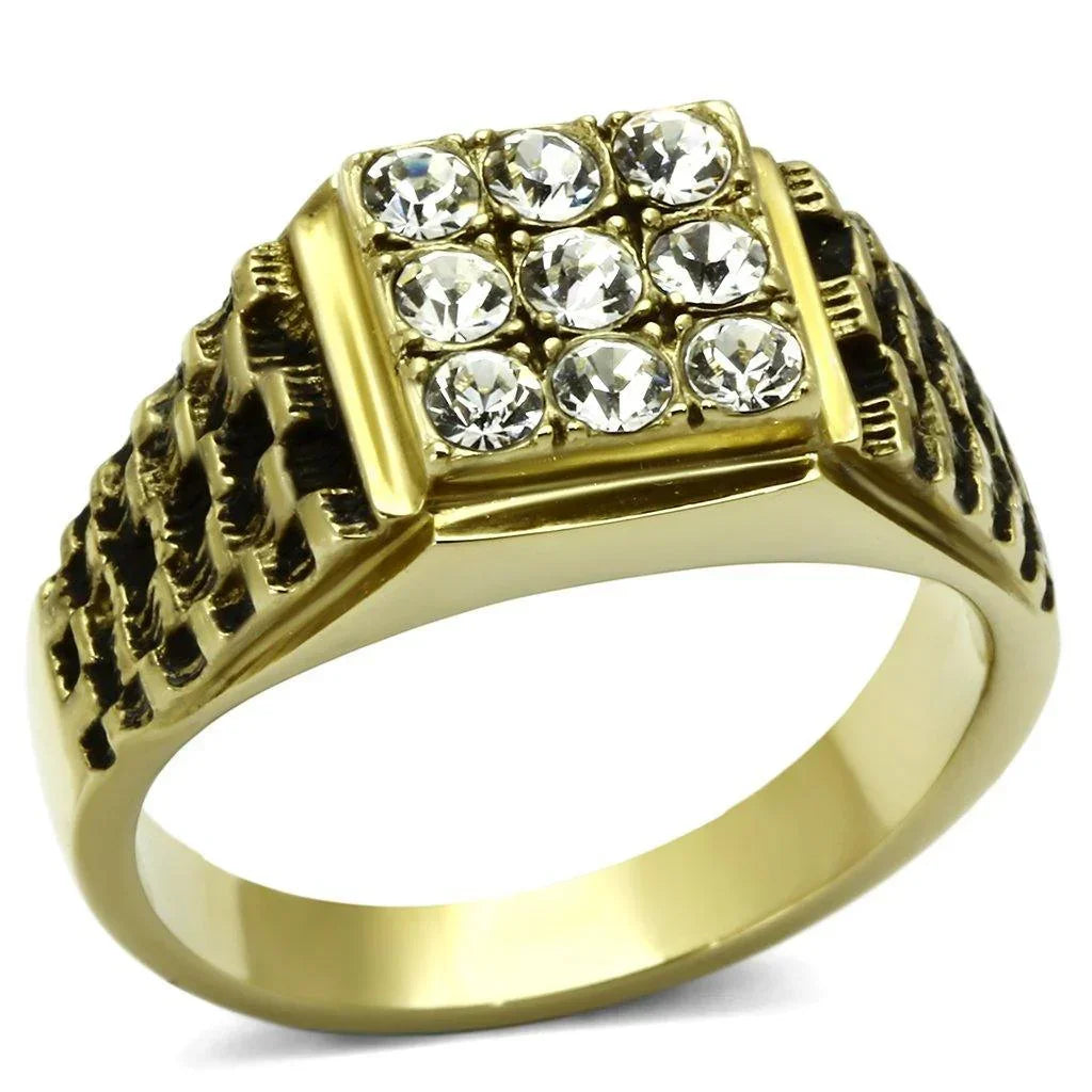 Gold Rings for Men Stainless Steel TK765 with Top Grade Crystal in Clear - Jewelry Store by Erik Rayo