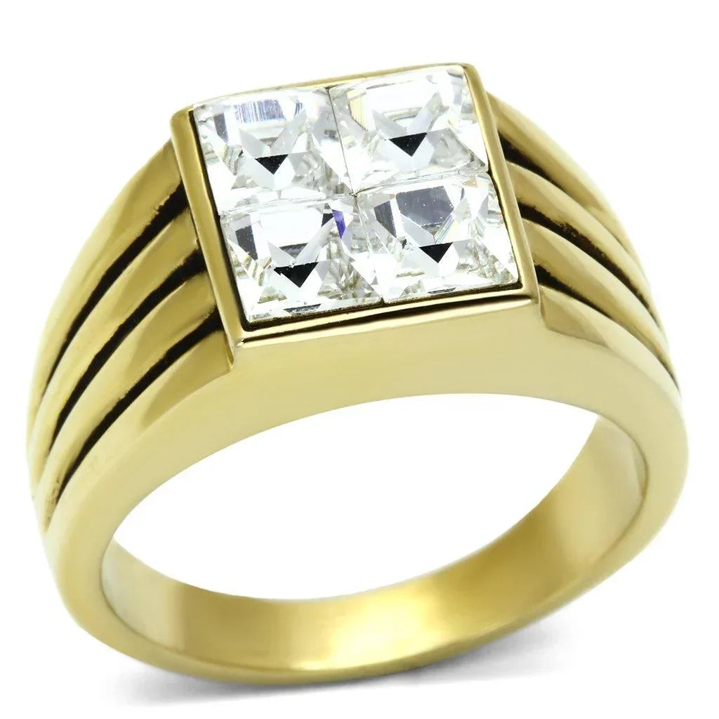 Gold Rings for Men Stainless Steel TK769 with Top Grade Crystal in Clear - Jewelry Store by Erik Rayo