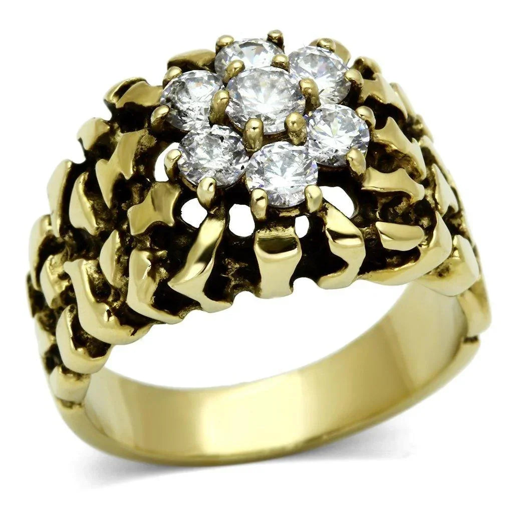 Gold Rings for Men Stainless Steel TK771 with AAA Grade Cubic Zirconia in Clear - Jewelry Store by Erik Rayo