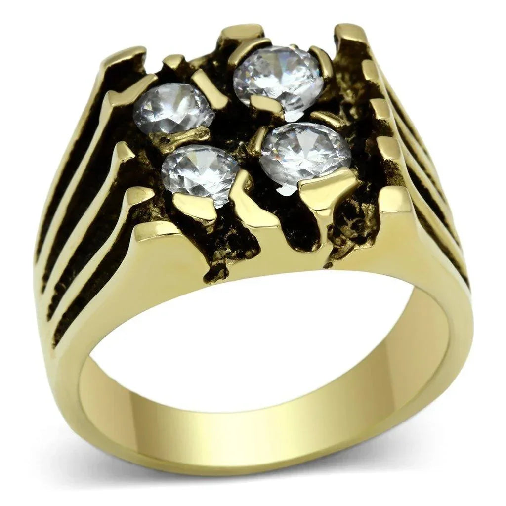 Gold Rings for Men Stainless Steel TK772 with AAA Grade Cubic Zirconia in Clear - Jewelry Store by Erik Rayo