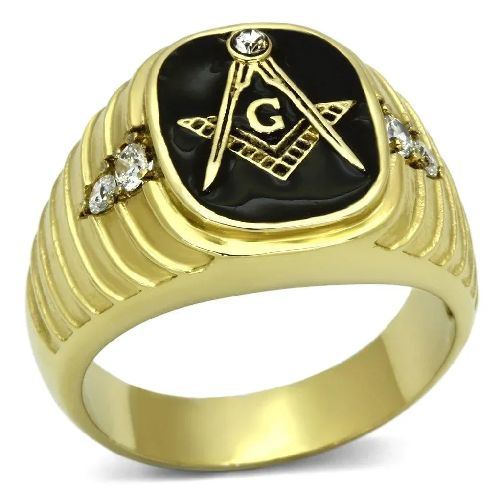 Gold Rings for Men Stainless Steel TK776 with Top Grade Crystal in Clear - Jewelry Store by Erik Rayo
