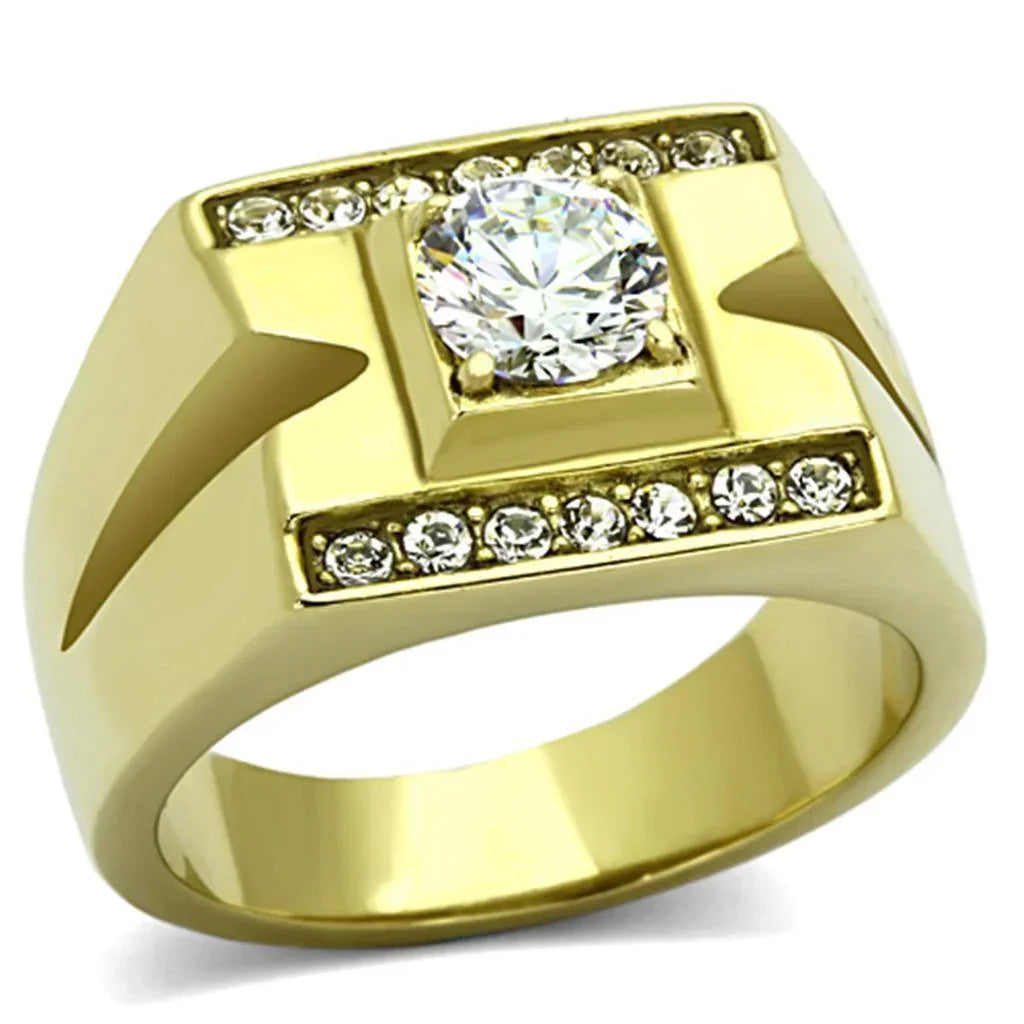 Gold Rings for Men Stainless Steel TK777 with AAA Grade Cubic Zirconia in Clear - Jewelry Store by Erik Rayo