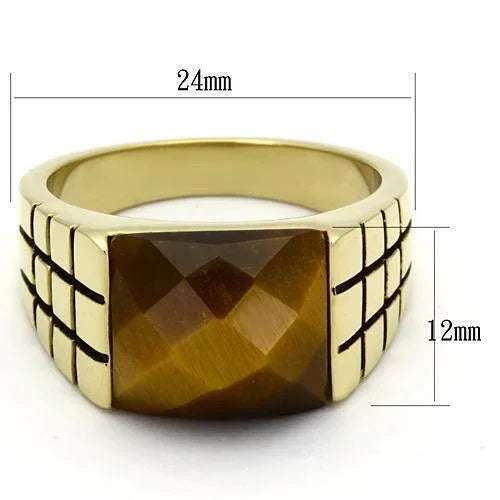 Gold Rings for Men Stainless Steel TK779 with Semi-Precious Tiger Eye in Topaz - Jewelry Store by Erik Rayo