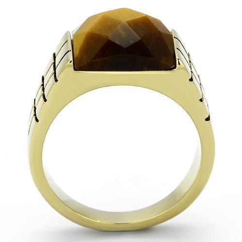 Gold Rings for Men Stainless Steel TK779 with Semi-Precious Tiger Eye in Topaz - Jewelry Store by Erik Rayo