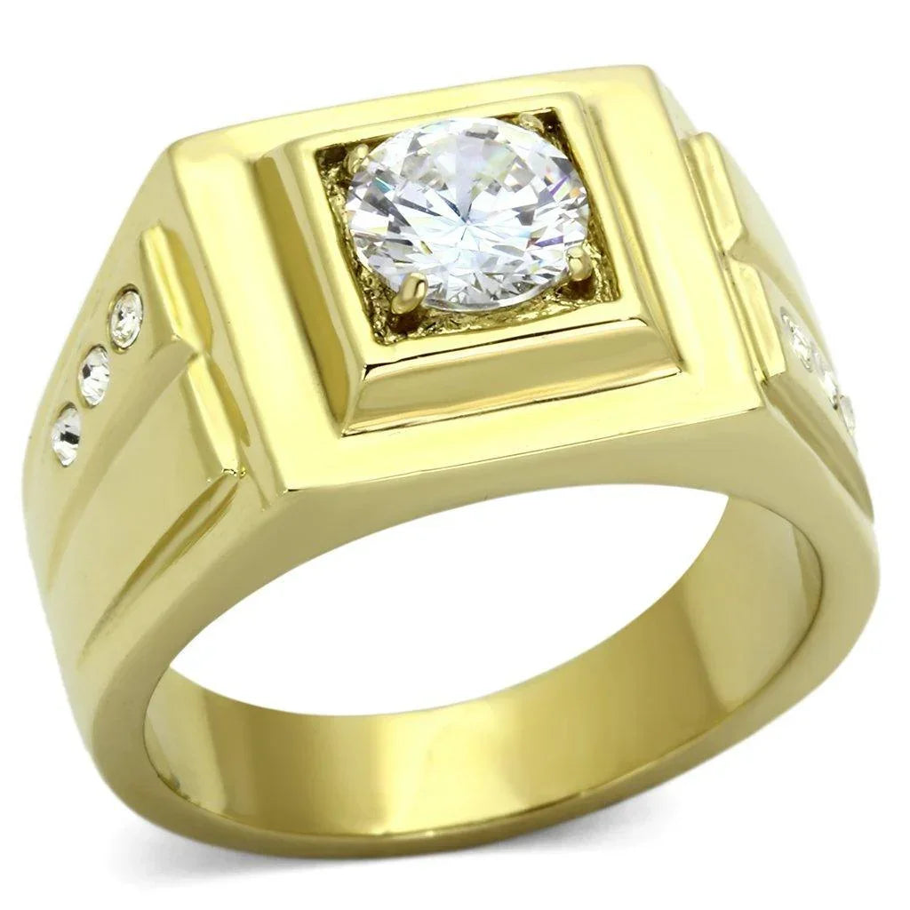 Gold Rings for Men Stainless Steel TK791 with AAA Grade Cubic Zirconia in Clear - Jewelry Store by Erik Rayo
