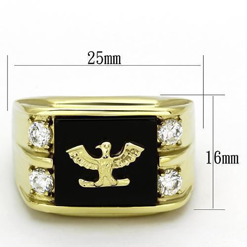 Gold Rings for Men Stainless Steel TK793 with Semi-Precious Agate in Jet - Jewelry Store by Erik Rayo