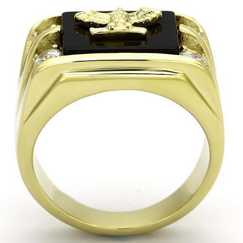 Gold Rings for Men Stainless Steel TK793 with Semi-Precious Agate in Jet - Jewelry Store by Erik Rayo