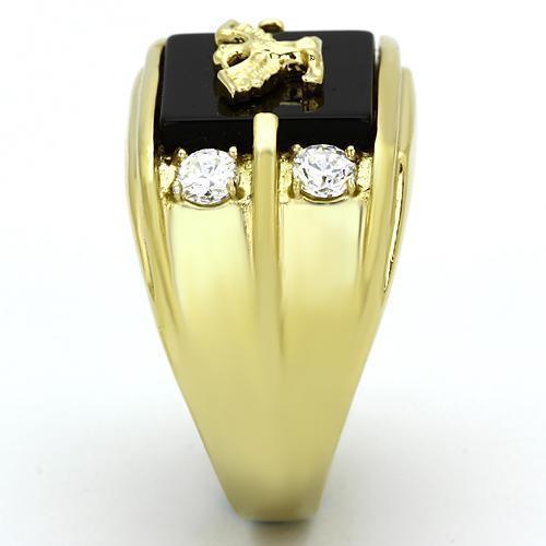Gold Rings for Men Stainless Steel TK793 with Semi-Precious Agate in Jet - Jewelry Store by Erik Rayo