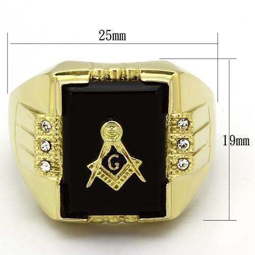 Gold Rings for Men Stainless Steel TK795 with Semi-Precious Agate in Jet - Jewelry Store by Erik Rayo