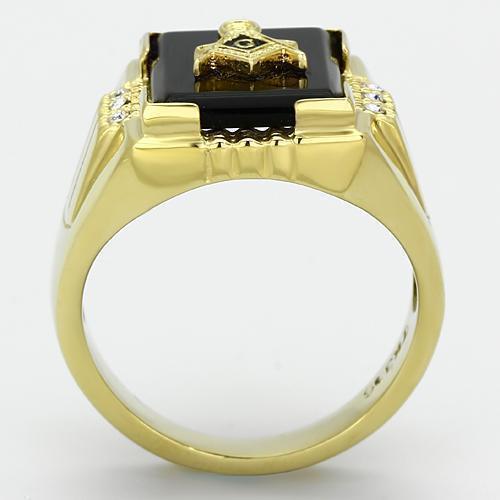 Gold Rings for Men Stainless Steel TK795 with Semi-Precious Agate in Jet - Jewelry Store by Erik Rayo