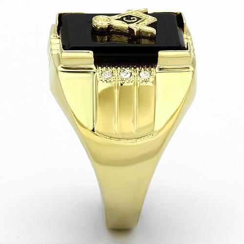 Gold Rings for Men Stainless Steel TK795 with Semi-Precious Agate in Jet - Jewelry Store by Erik Rayo