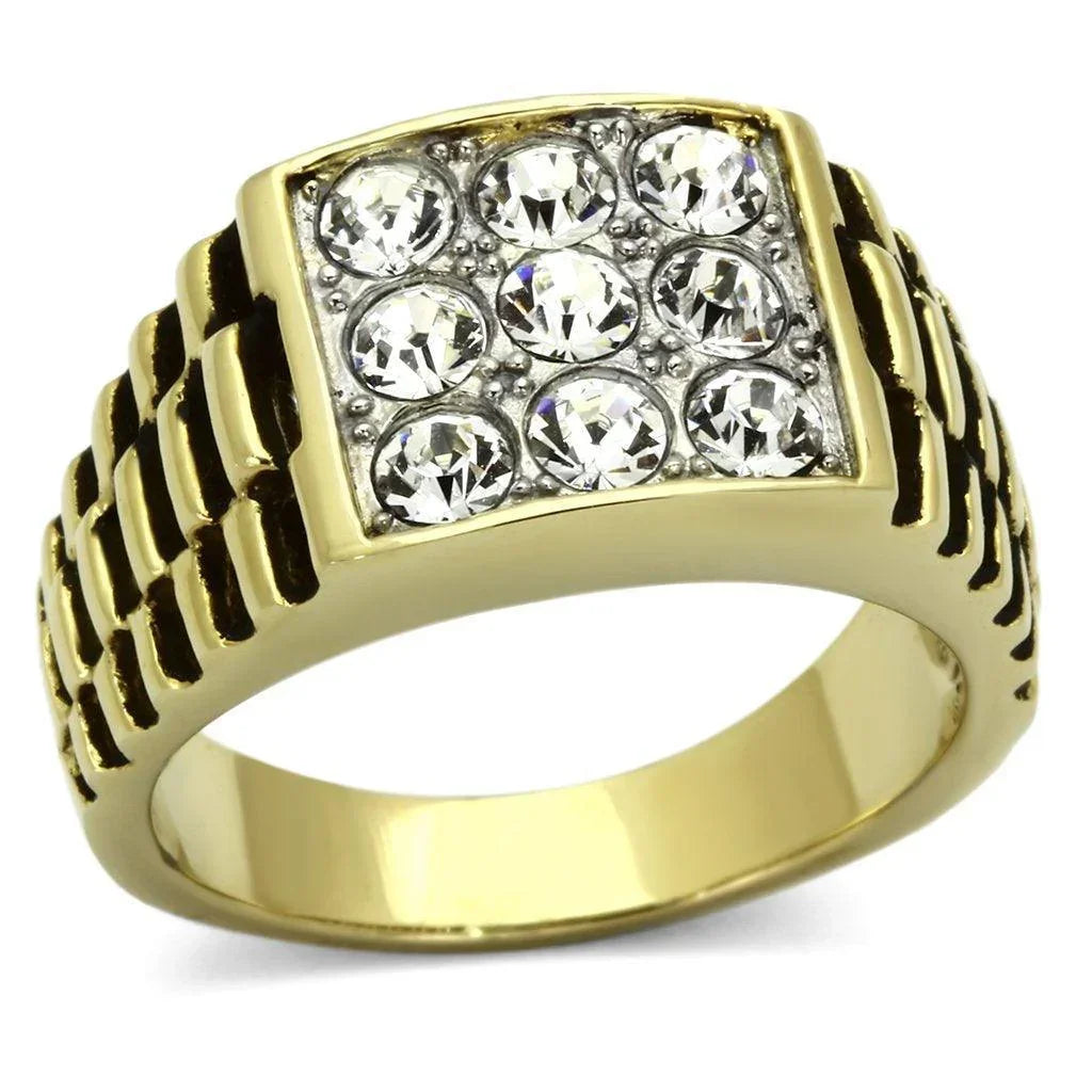 Gold Rings for Men Stainless Steel TK796 Two-Tone with Top Grade Crystal in Clear - Jewelry Store by Erik Rayo