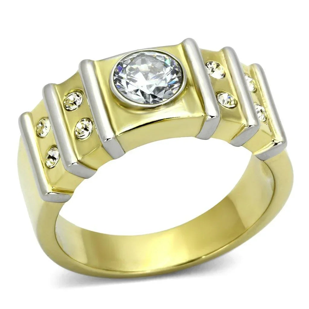 Gold Rings for Men Stainless Steel TK797 Two-Tone with AAA Grade Cubic Zirconia in Clear - Jewelry Store by Erik Rayo