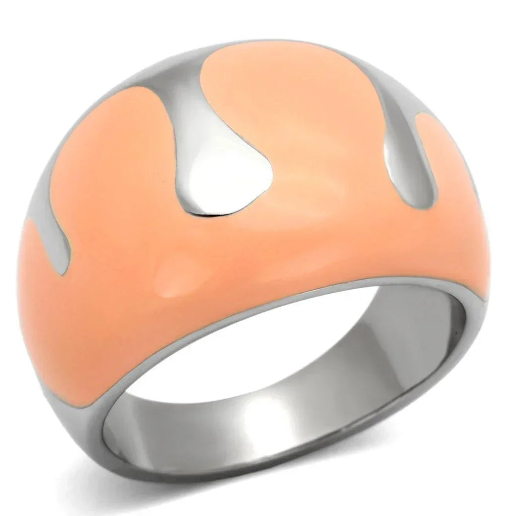 Silver Rings for Women Stainless Steel TK802 with Epoxy in Orange - Jewelry Store by Erik Rayo
