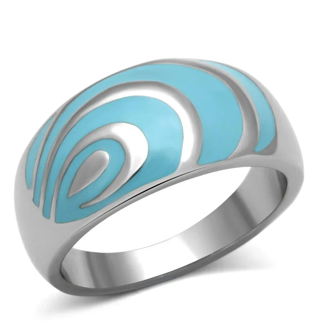 Silver Rings for Women Stainless Steel TK804 with Epoxy in Sea Blue - Jewelry Store by Erik Rayo
