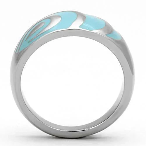 Silver Rings for Women Stainless Steel TK804 with Epoxy in Sea Blue - Jewelry Store by Erik Rayo