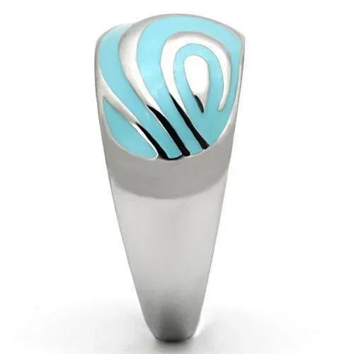 Silver Rings for Women Stainless Steel TK804 with Epoxy in Sea Blue - Jewelry Store by Erik Rayo