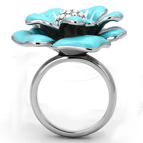 Silver Rings for Women Stainless Steel TK817 with Top Grade Crystal in Aurora Borealis (Rainbow Effect) - Jewelry Store by Erik Rayo