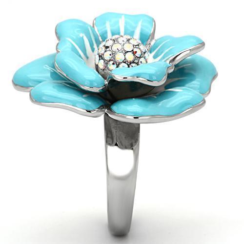 Silver Rings for Women Stainless Steel TK817 with Top Grade Crystal in Aurora Borealis (Rainbow Effect) - Jewelry Store by Erik Rayo